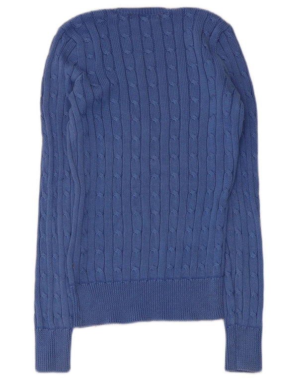 Suéter feminino Ralph Lauren com decote em V Reino Unido 8 algodão azul pequeno