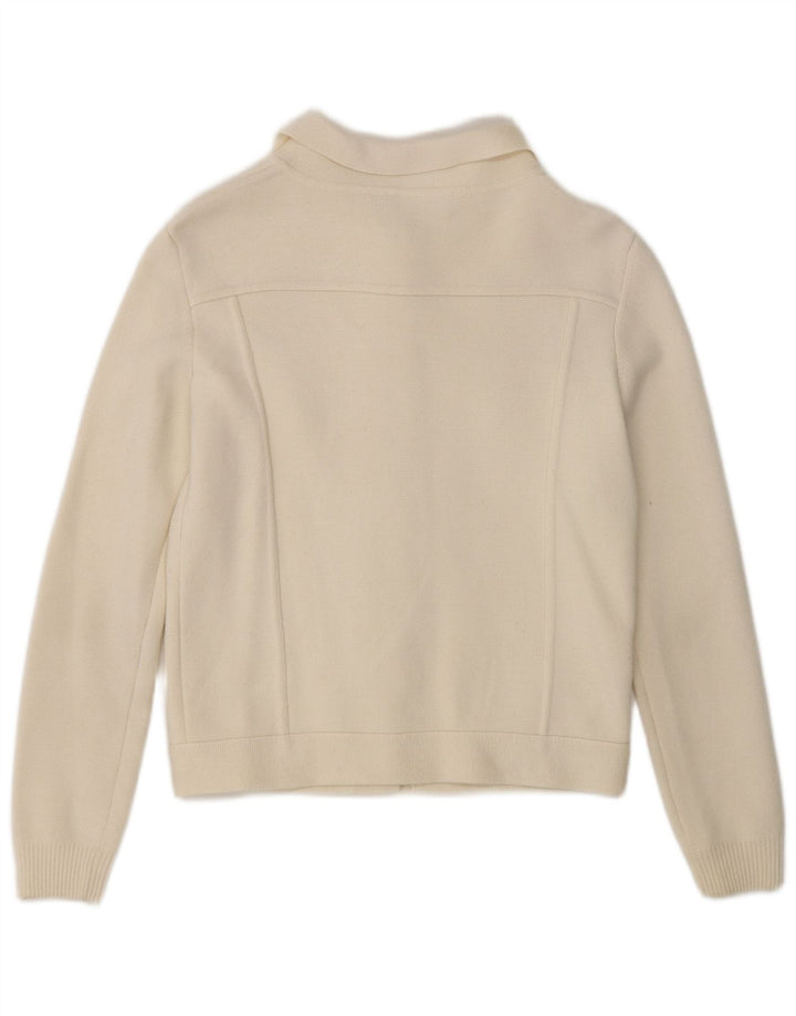 Suéter cardigã feminino Moschino Reino Unido 8 pequeno lã branca