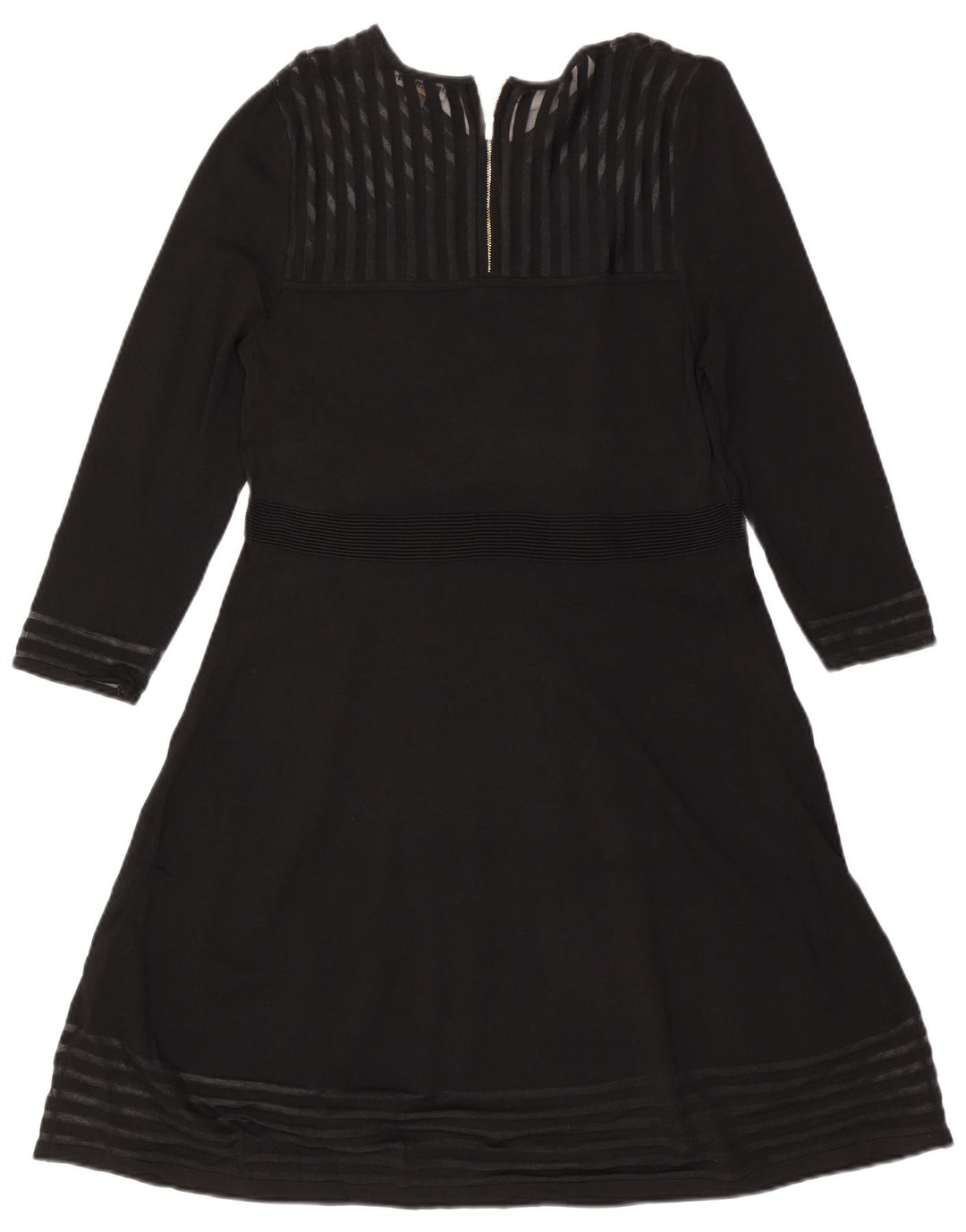 Vestido feminino CALVIN KLEIN manga comprida evasê UK 18 XL preto listrado rayon