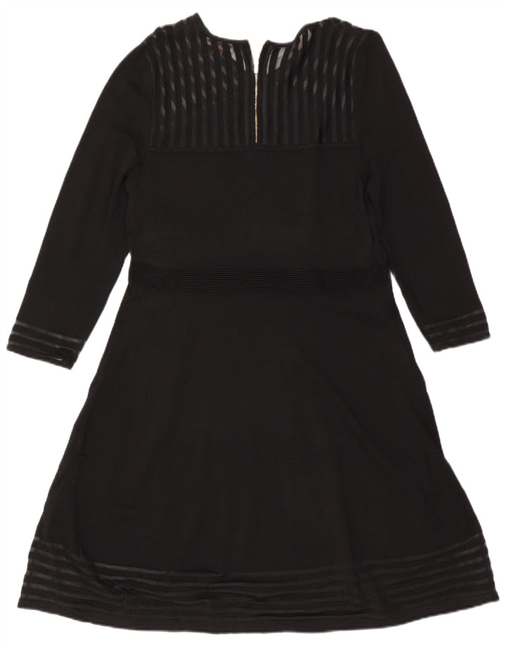 Vestido feminino CALVIN KLEIN manga comprida evasê UK 18 XL preto listrado rayon