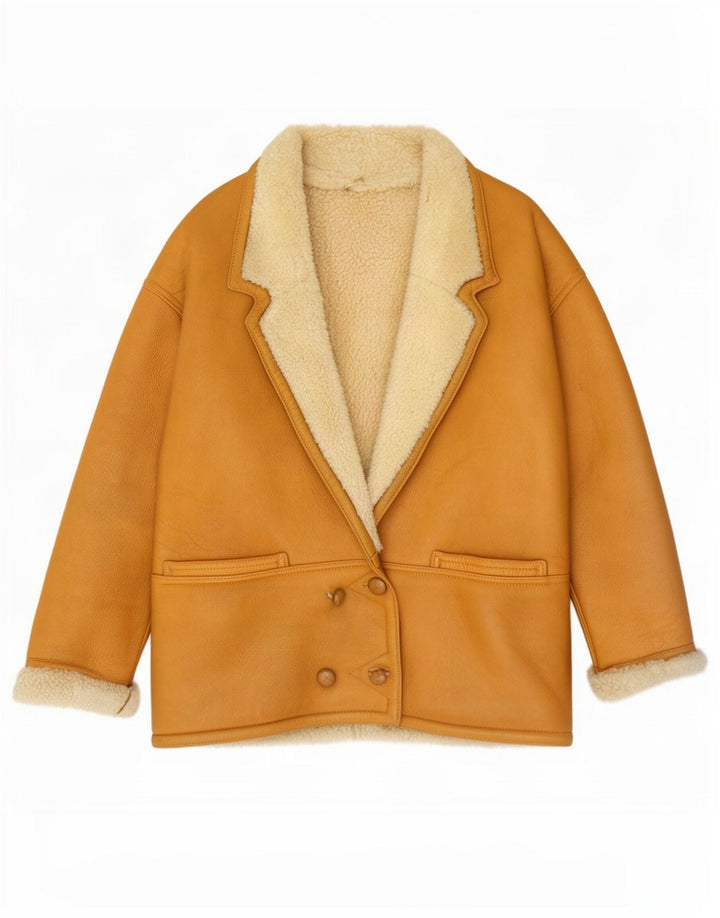 Casaco feminino vintage de shearling IT 44 médio bege