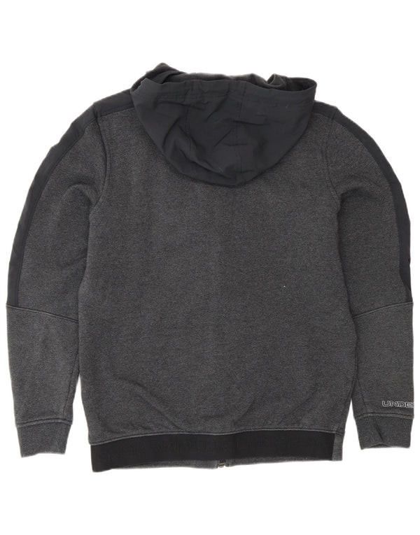 Suéter masculino Under Armour com capuz e zíper gráfico pequeno cinza colorblock algodão