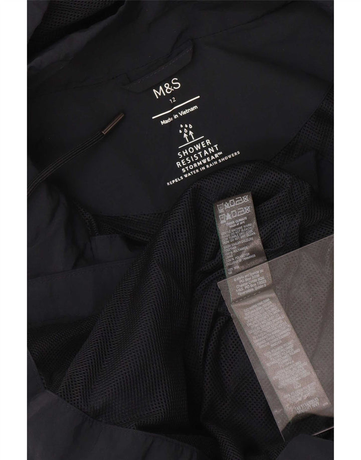 Jaqueta de chuva feminina com capuz Marks & Spencer Reino Unido 12 médio azul marinho poliamida