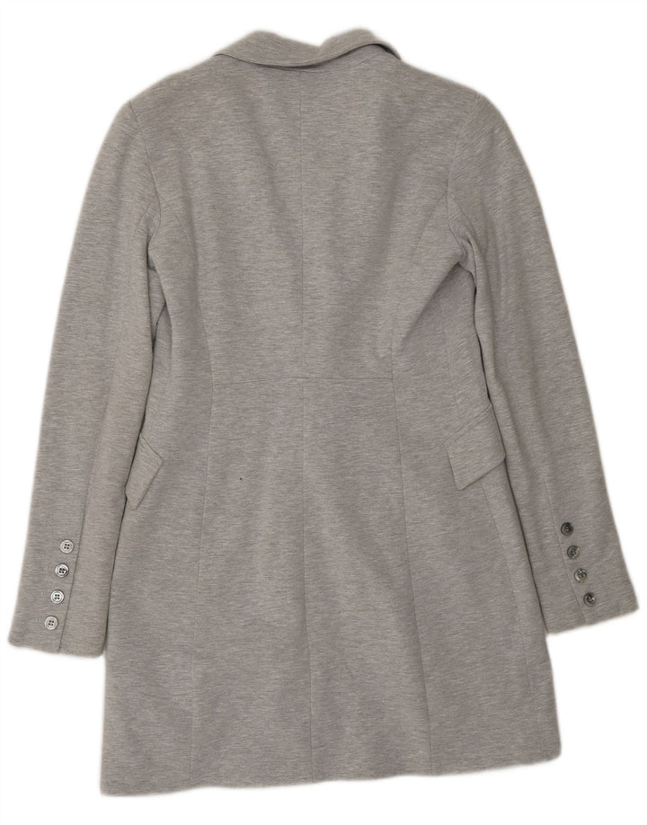 Jaqueta blazer feminina Zara Longline 1 botão Reino Unido 12 algodão cinza médio