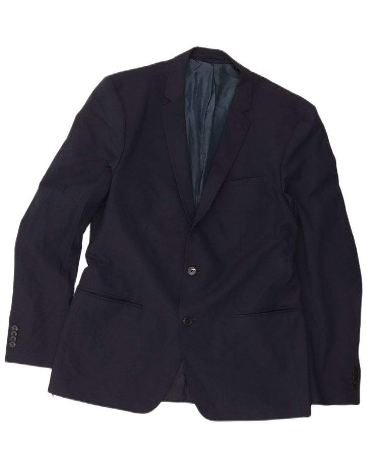 Jaqueta blazer masculina Zara com 2 botões EU 54 XL azul marinho poliéster