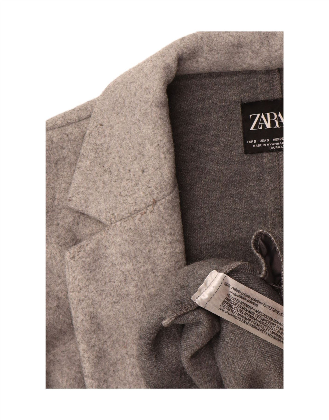 Sobretudo aberto feminino Zara UK 10 pequeno poliéster cinza