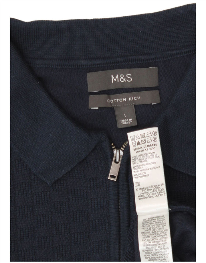 Suéter masculino Marks & Spencer com gola polo grande azul marinho geométrico