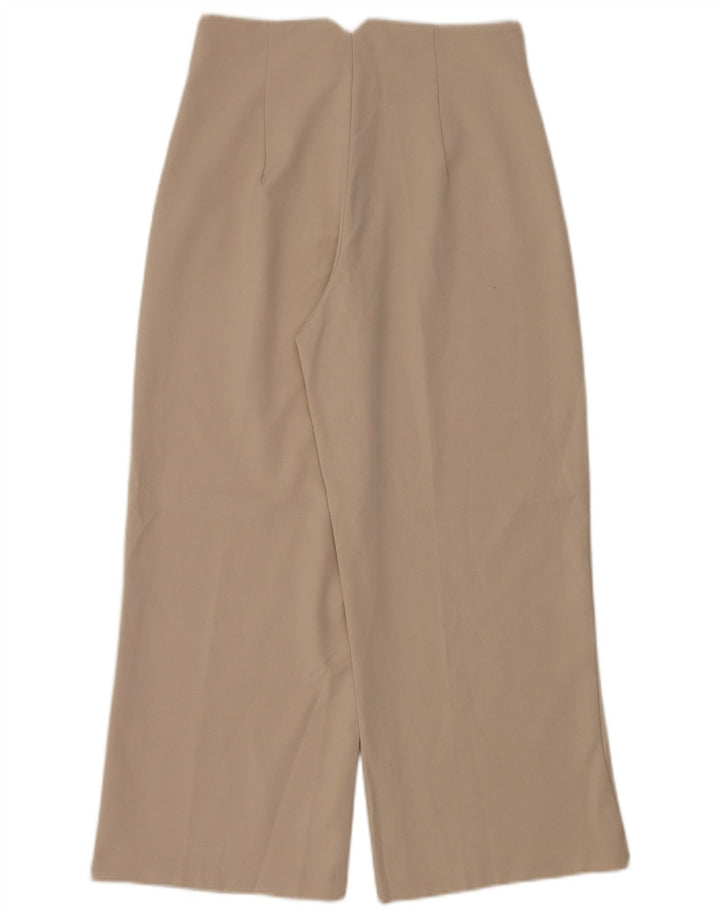 Calça feminina Zara com perna larga cortada média W28 L26 poliéster bege