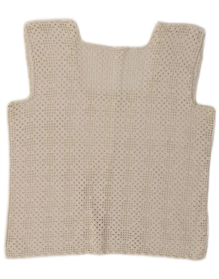 Top feminino vintage de crochê UK 8 pequeno branco