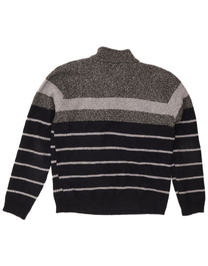 Suéter masculino Pierre Cardin com zíper e gola XL poliéster listrado cinza