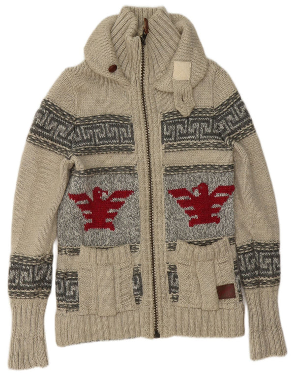 Superdry Suéter masculino gráfico com zíper completo e lã geométrica pequena cinza