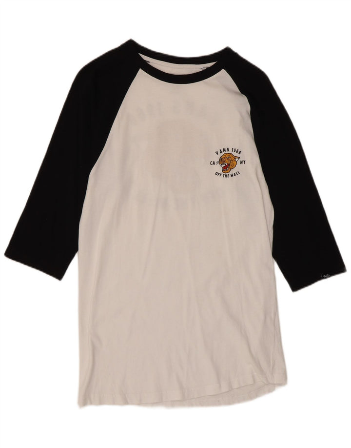 Top feminino VANS Slim Fit gráfico manga 3/4 Reino Unido 10 pequeno bloco colorido branco