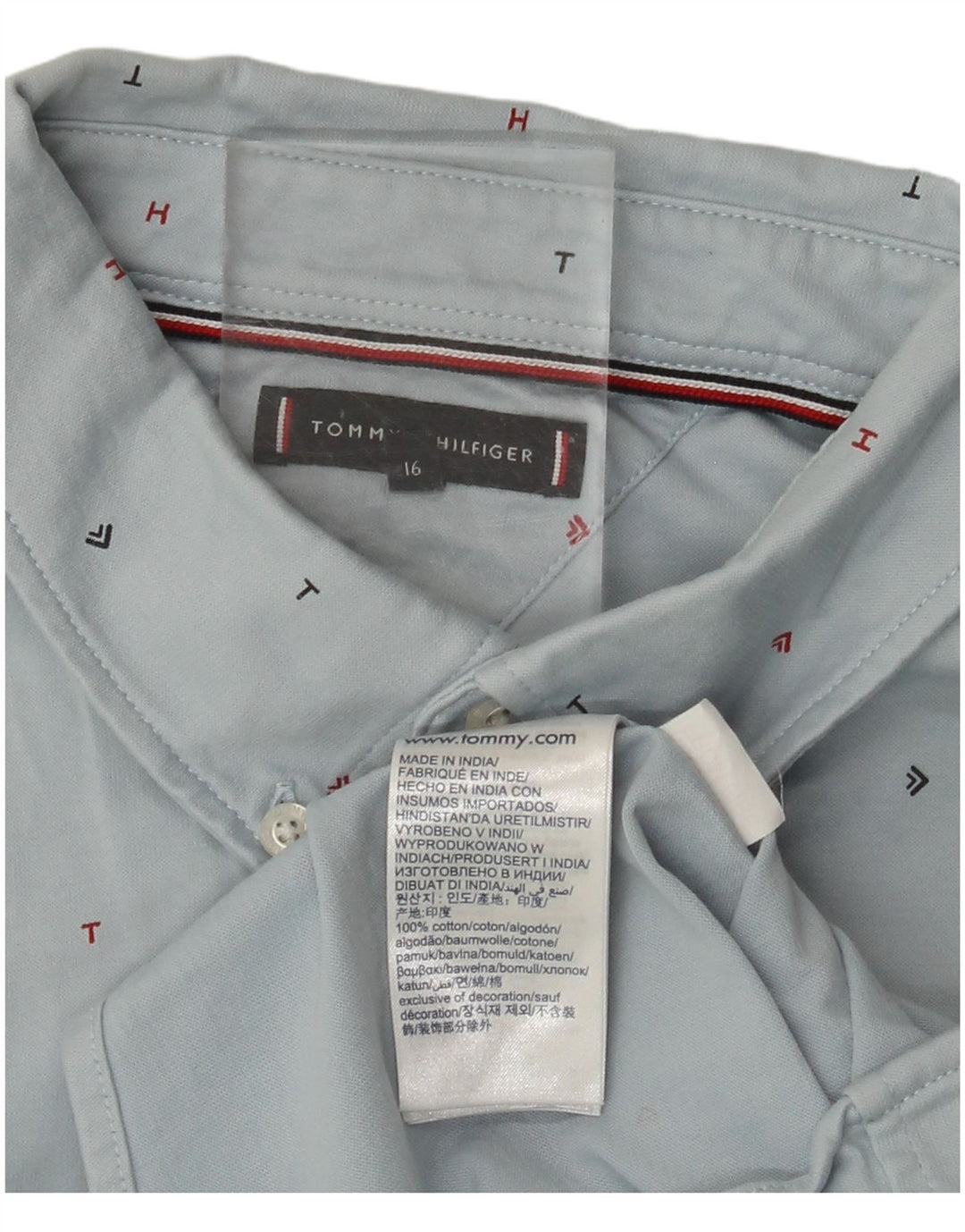 Camisa gráfica masculina TOMMY HILFIGER 15-16 anos algodão manchado azul