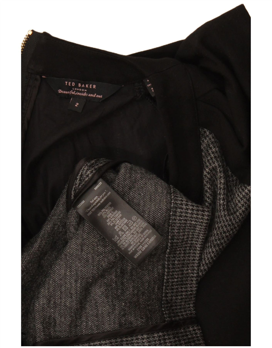 Vestido bodycon feminino Ted Baker tamanho 2 poliéster colorblock preto pequeno