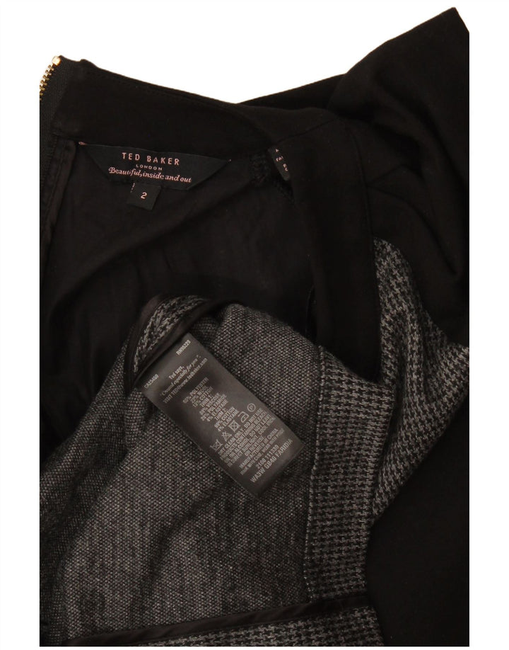 Vestido bodycon feminino Ted Baker tamanho 2 poliéster colorblock preto pequeno