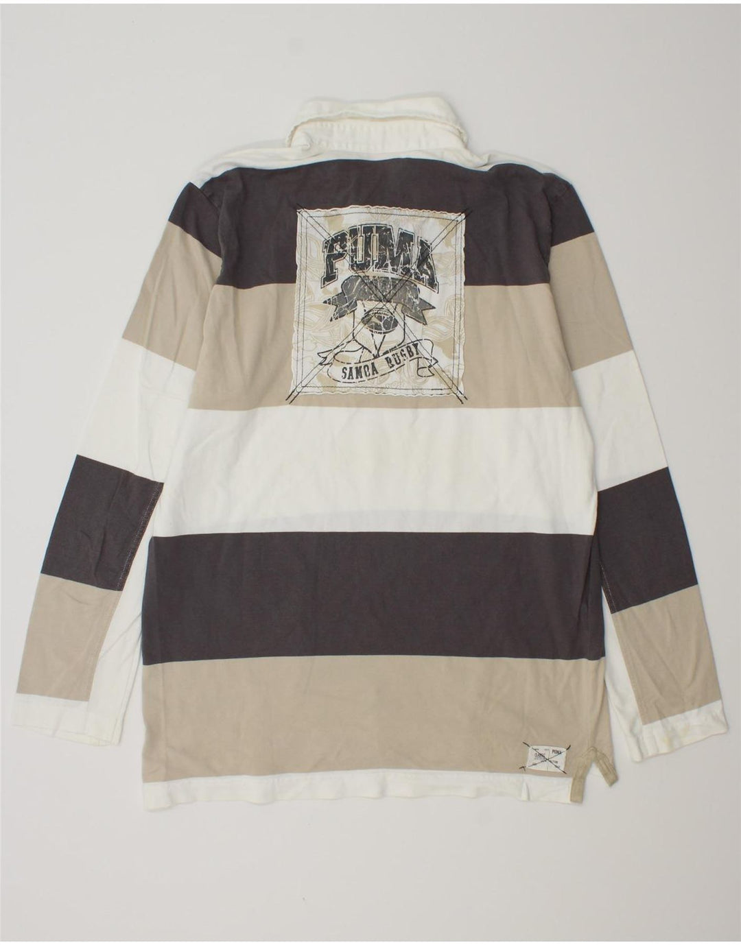 Camisa polo masculina de rugby de manga comprida gráfica PUMA grande listrada multicolorida