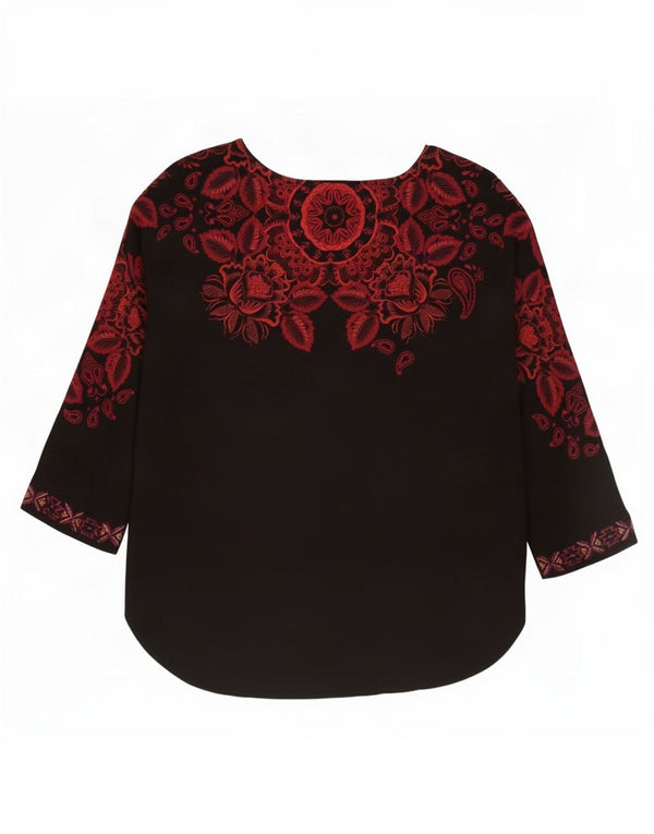 Blusa feminina manga 3/4 Desigual Top UK 18 XL preto floral