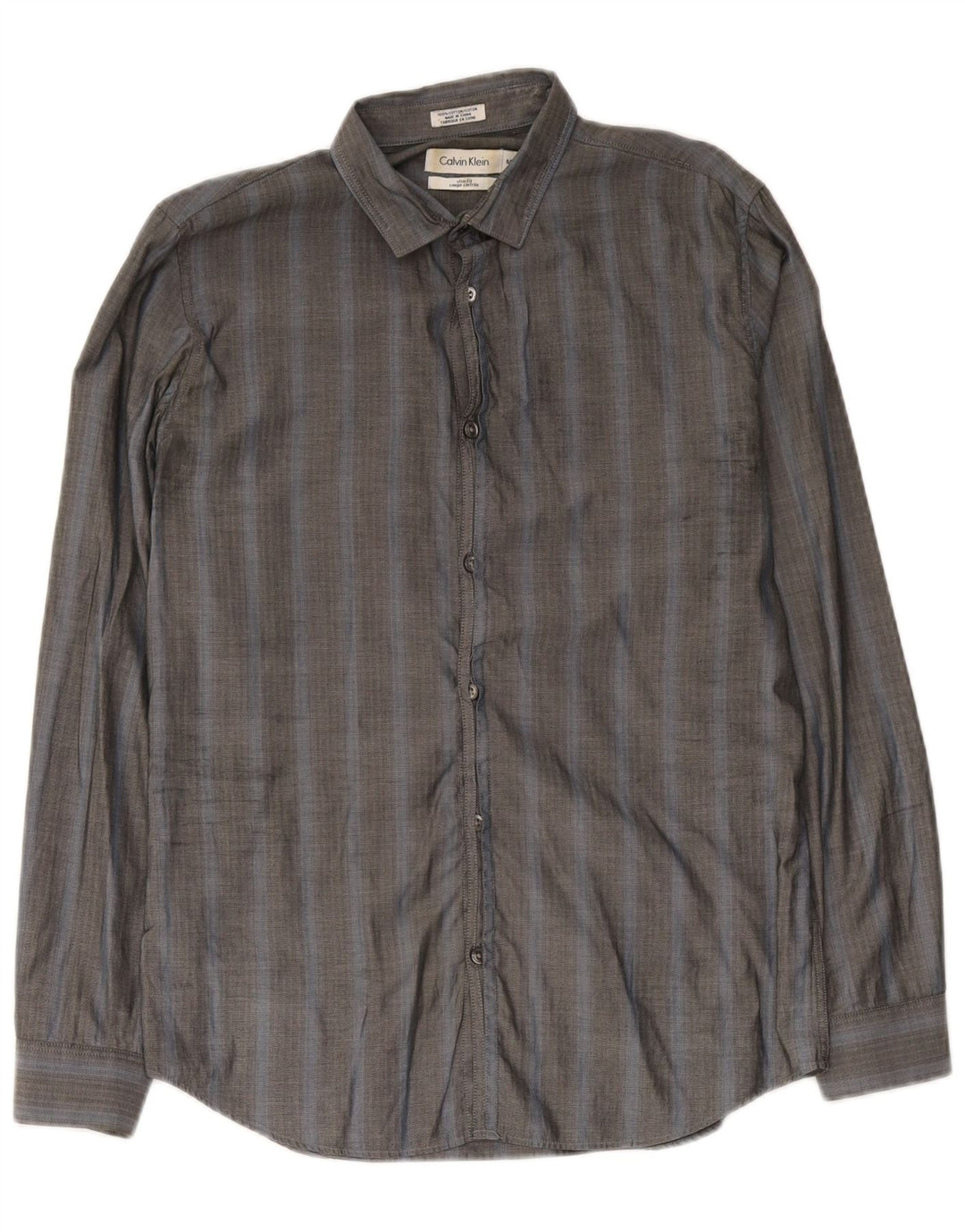Camisa masculina Calvin Klein Slim Fit pequena cinza espinha de peixe