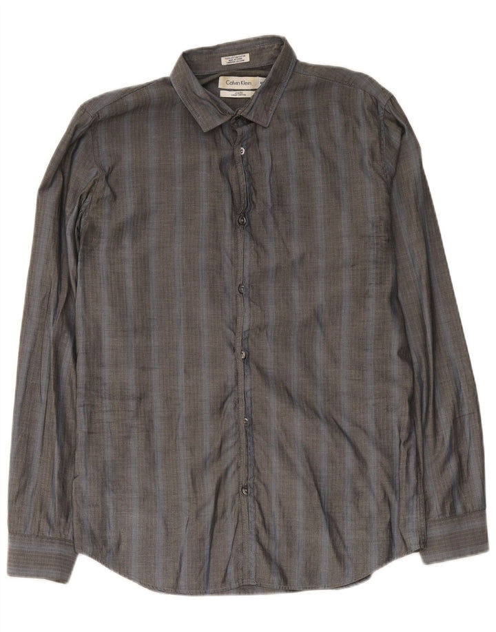 Camisa masculina Calvin Klein Slim Fit pequena cinza espinha de peixe