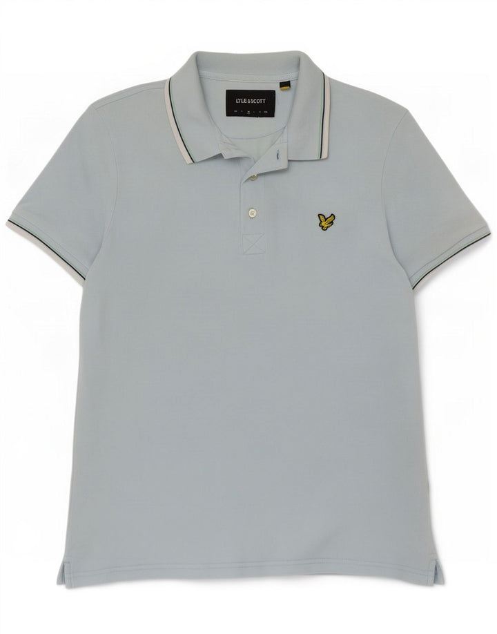 Camisa polo masculina Lyle & Scott de algodão listrado azul médio