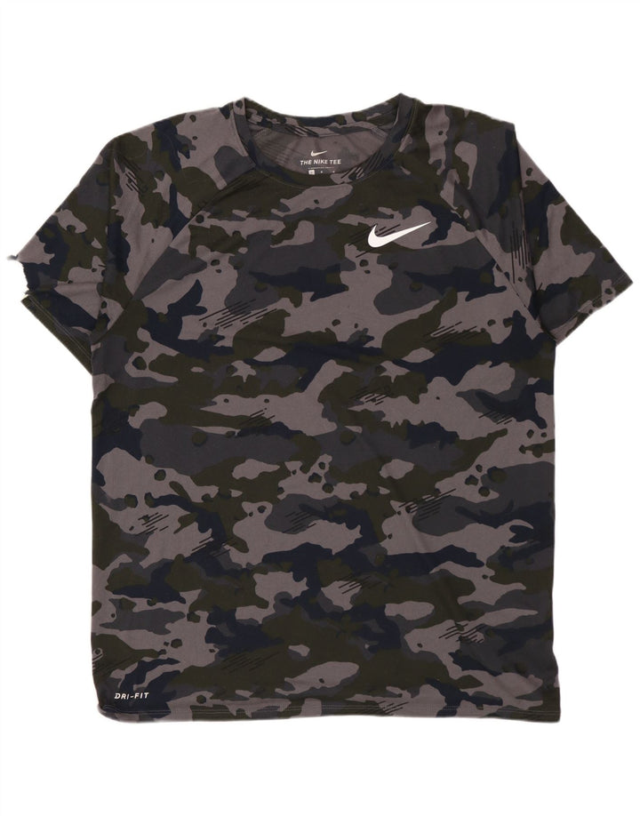 Camiseta masculina Nike Dri Fit grande poliéster camuflada cinza