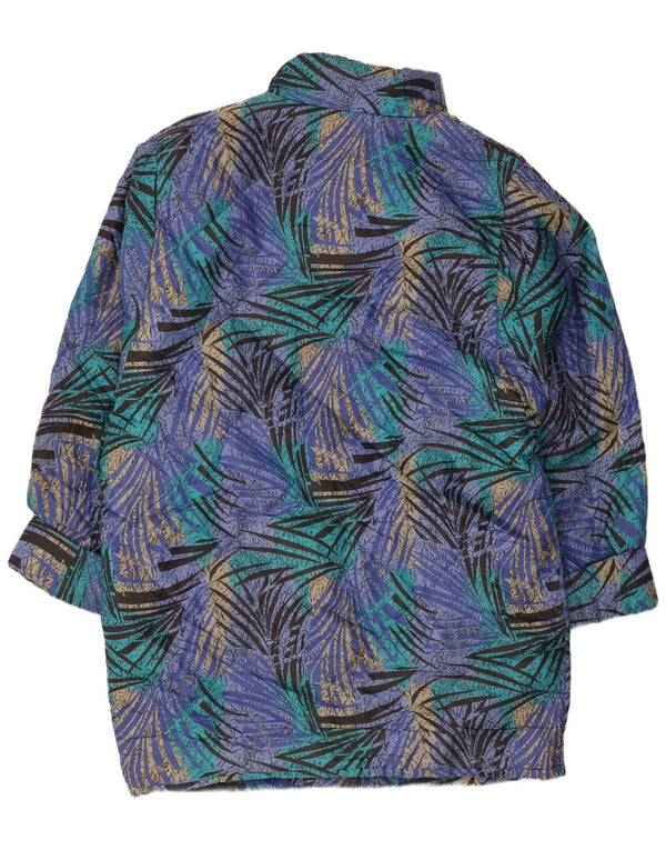 Vintage feminino padrão abstrato casaco acolchoado ajuste relaxado Reino Unido 12 azul médio