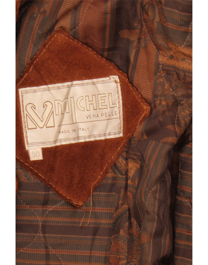 Sobretudo feminino de camurça grande Michel IT 50 XL couro marrom