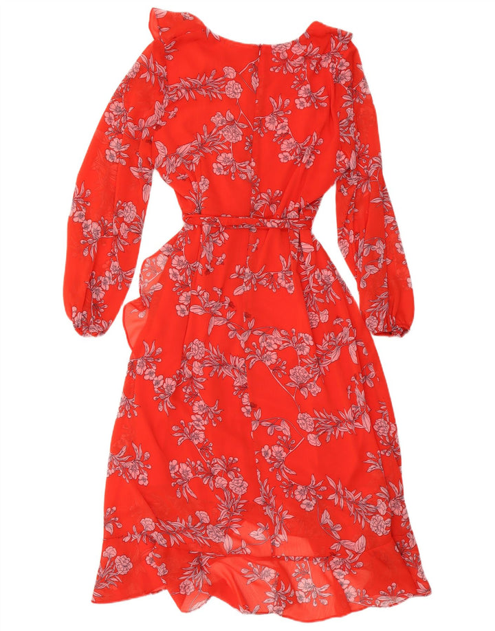 Vestido maxi feminino de manga comprida WALLIS Reino Unido 14 grande poliéster floral vermelho