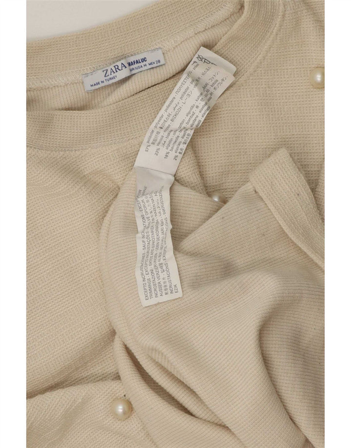 Top feminino Zara manga comprida UK 12 médio off white poliéster