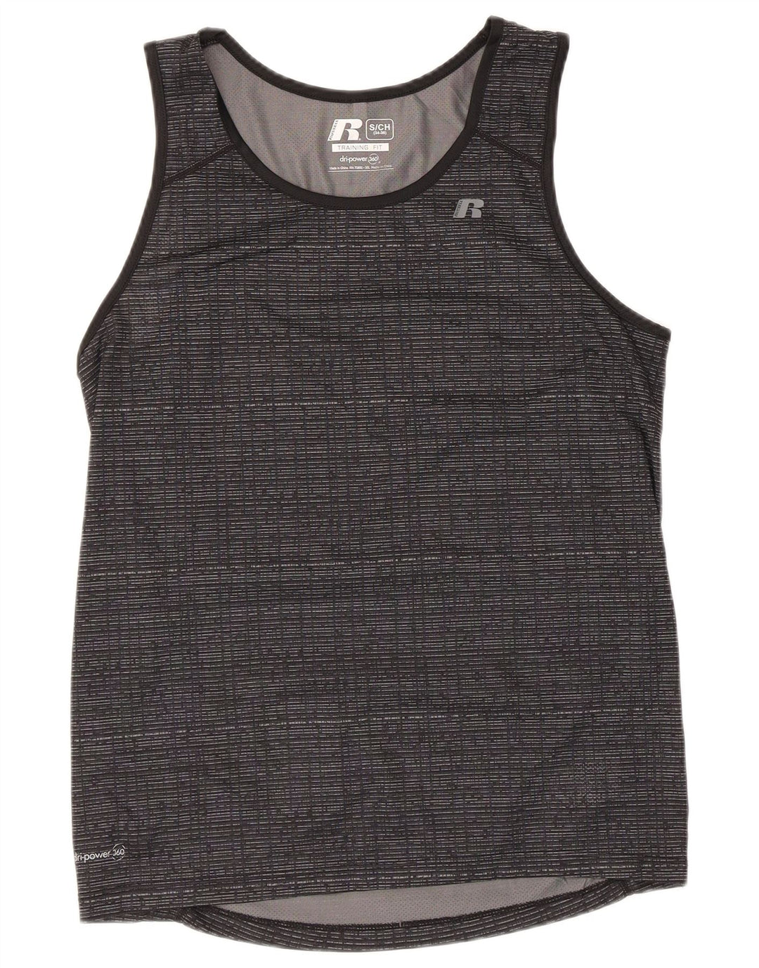 Colete masculino Russell Athletic Top UK 34/36 poliéster manchado cinza pequeno