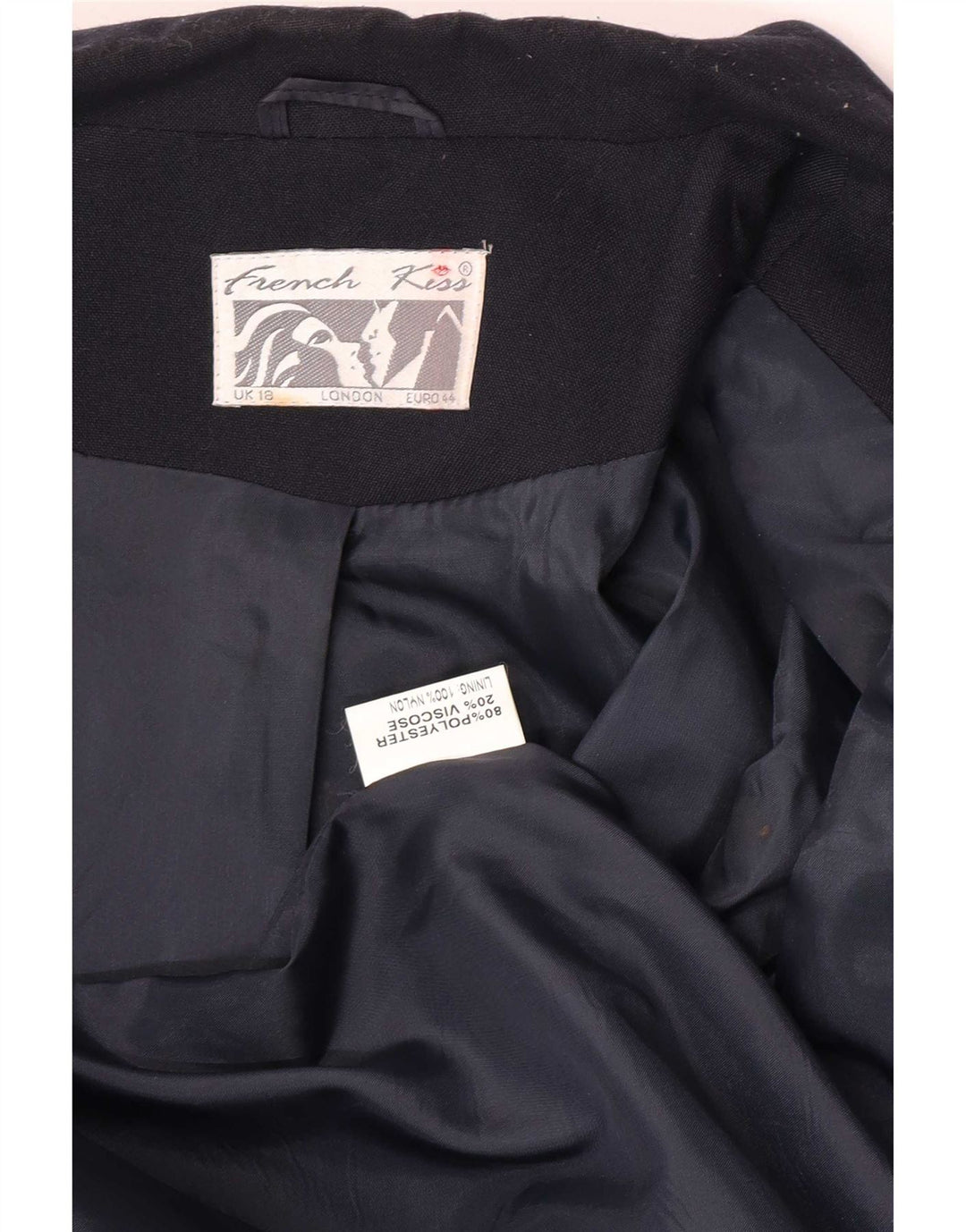 Jaqueta blazer feminina vintage com peito duplo Reino Unido 18 XL azul marinho poliéster