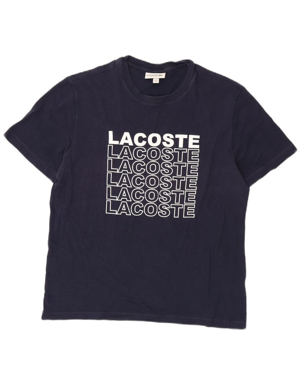 Camiseta masculina Lacoste Regular Fit gráfica tamanho superior 5 grande algodão azul marinho