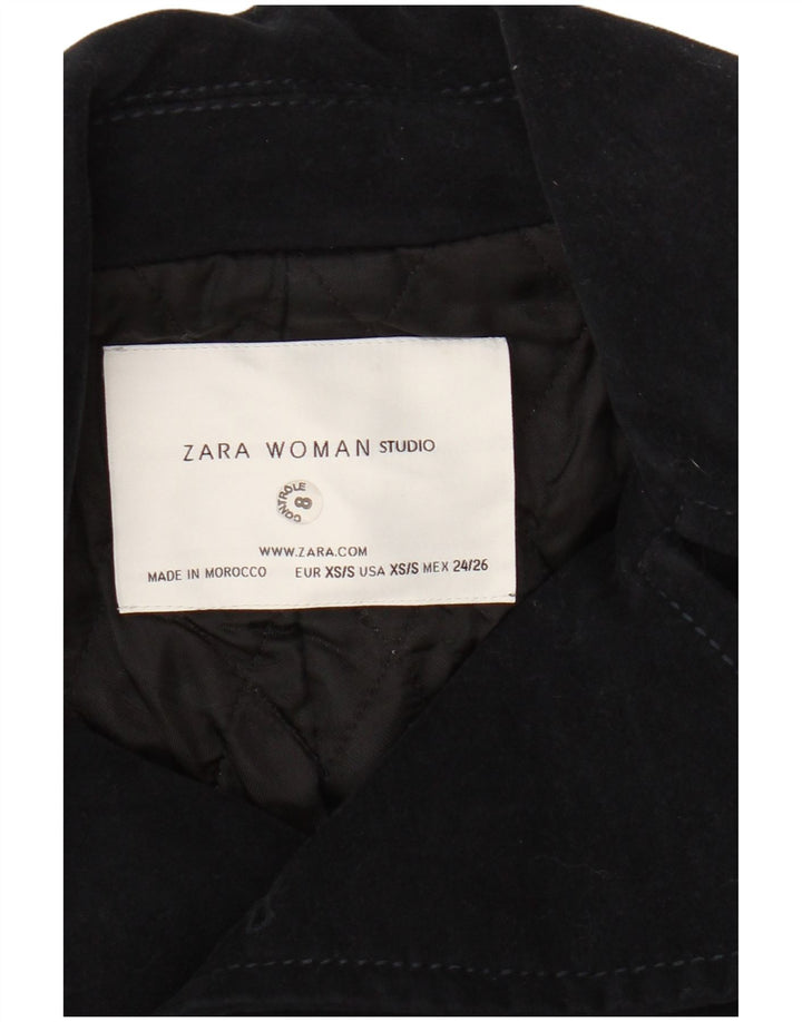 Jaqueta bomber feminina Zara com peito duplo, Reino Unido 6 XS, azul marinho, algodão