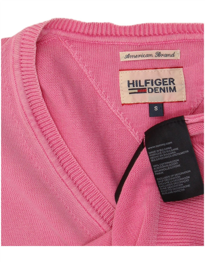 Suéter masculino TOMMY HILFIGER com decote em V pequeno algodão rosa