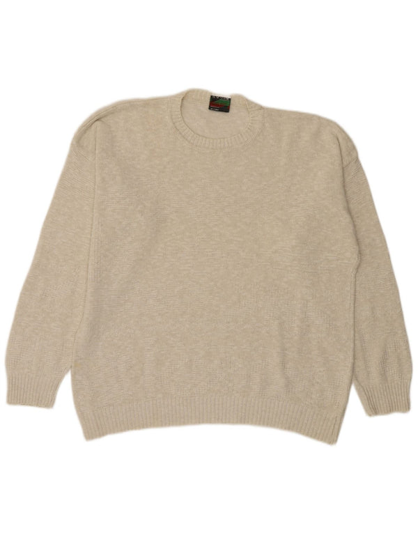 Suéter vintage masculino com gola redonda, grande algodão bege salpicado