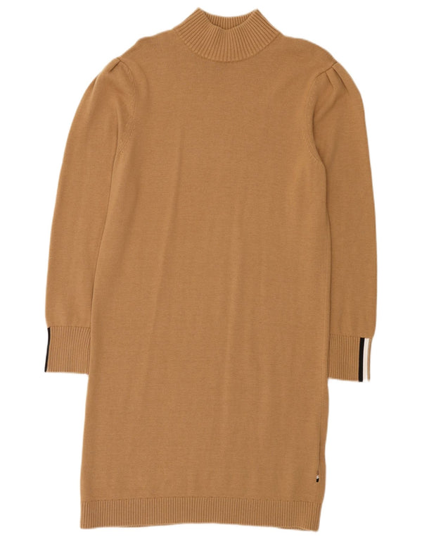 Vestido jumper feminino de manga comprida Hugo Boss Reino Unido 10 pequeno algodão marrom