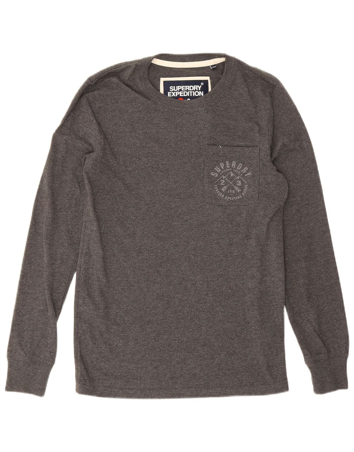 Top masculino Superdry manga comprida pequeno algodão cinza