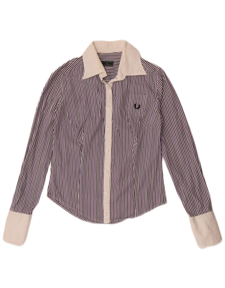 Camisa formal feminina Fred Perry UK 12 risca de giz roxa média
