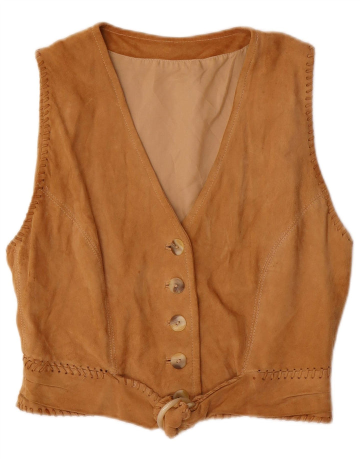 Colete feminino vintage de camurça IT 44 médio bege