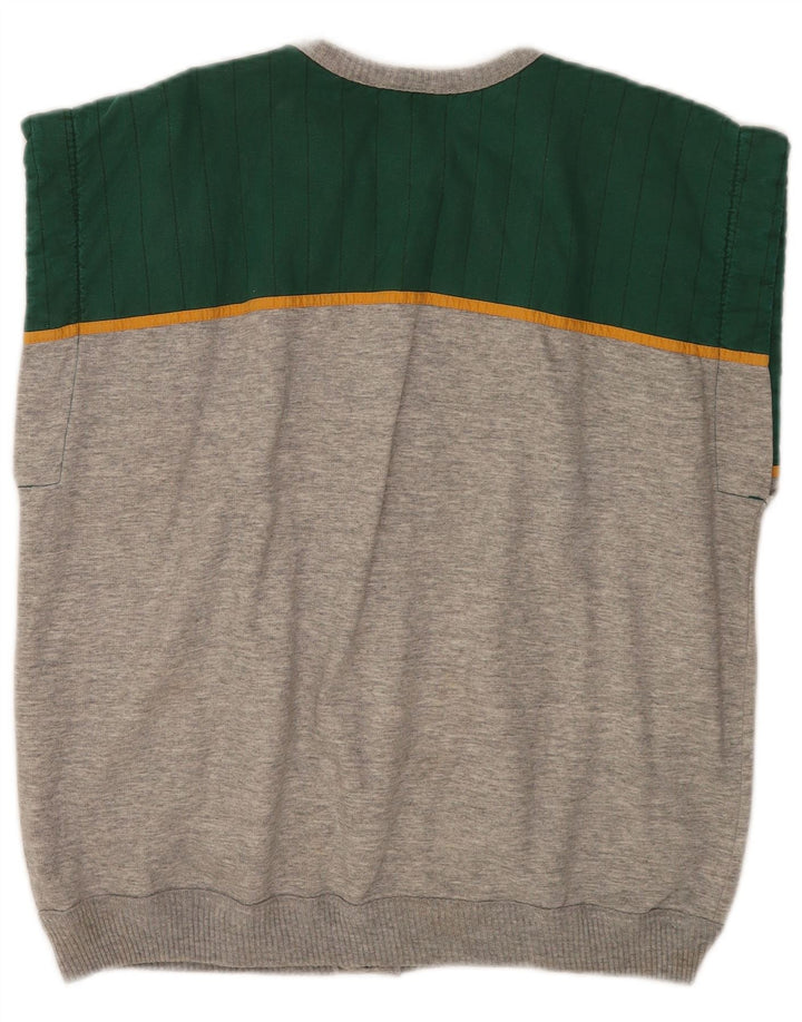 Jaqueta masculina vintage sem mangas com top cinza grande bloco colorido