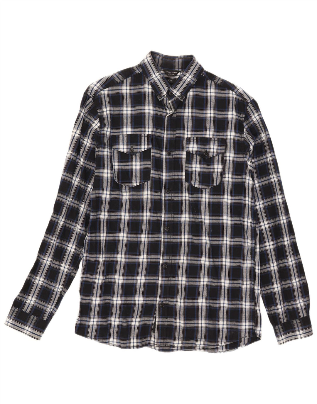 Camisa masculina de flanela slim fit Jack & Jones pequena xadrez azul