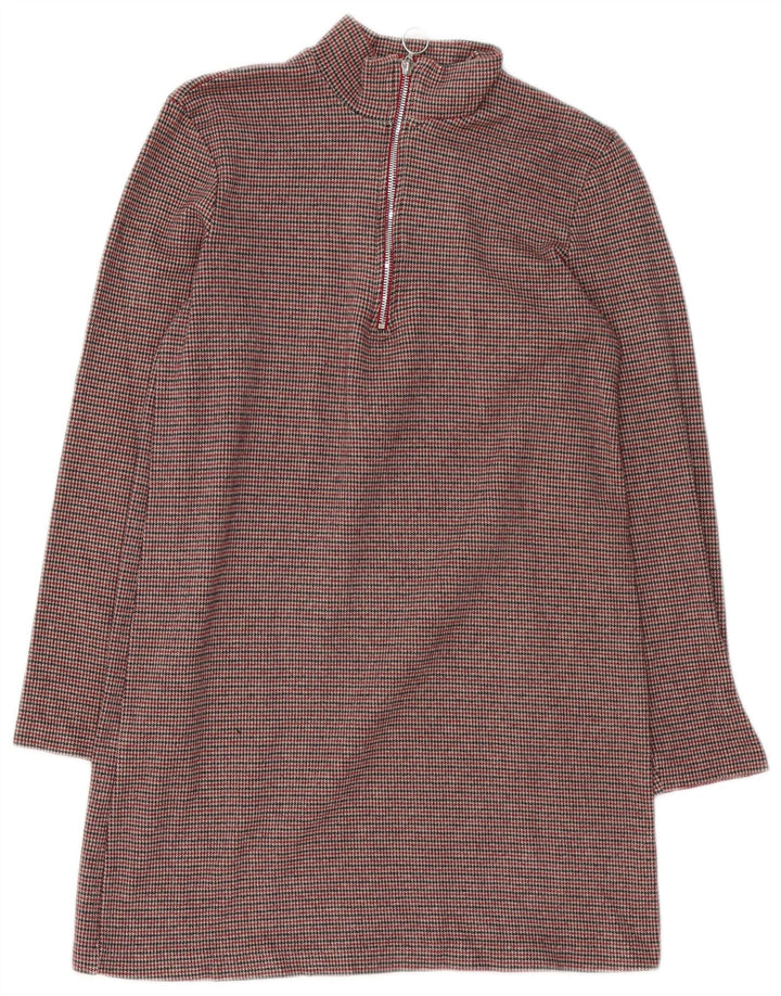 Vestido feminino Zara de manga comprida, Reino Unido 12, médio, marrom, houndstooth