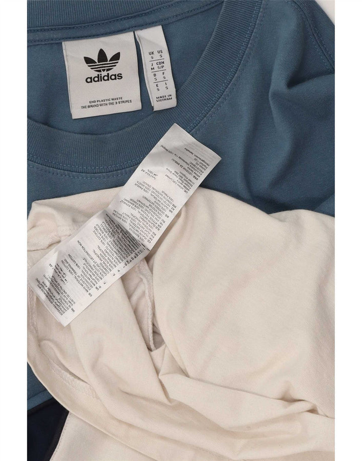 Adidas Mens Camiseta Top Pequeno Azul Colorblock Algodão