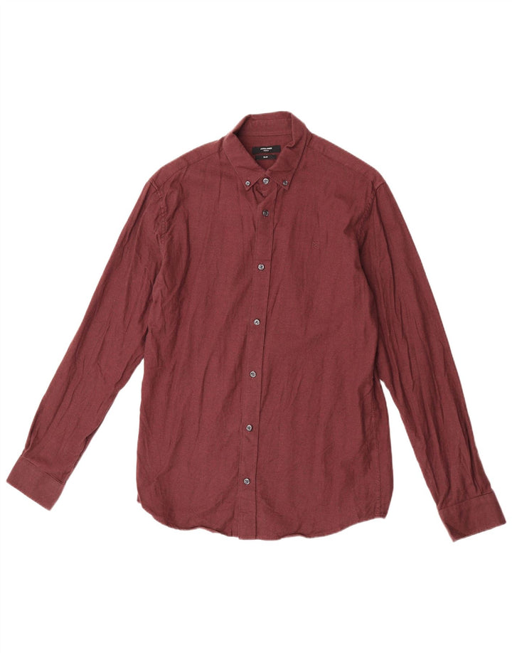 Camisa masculina Slim Fit Jack & Jones de algodão Borgonha médio
