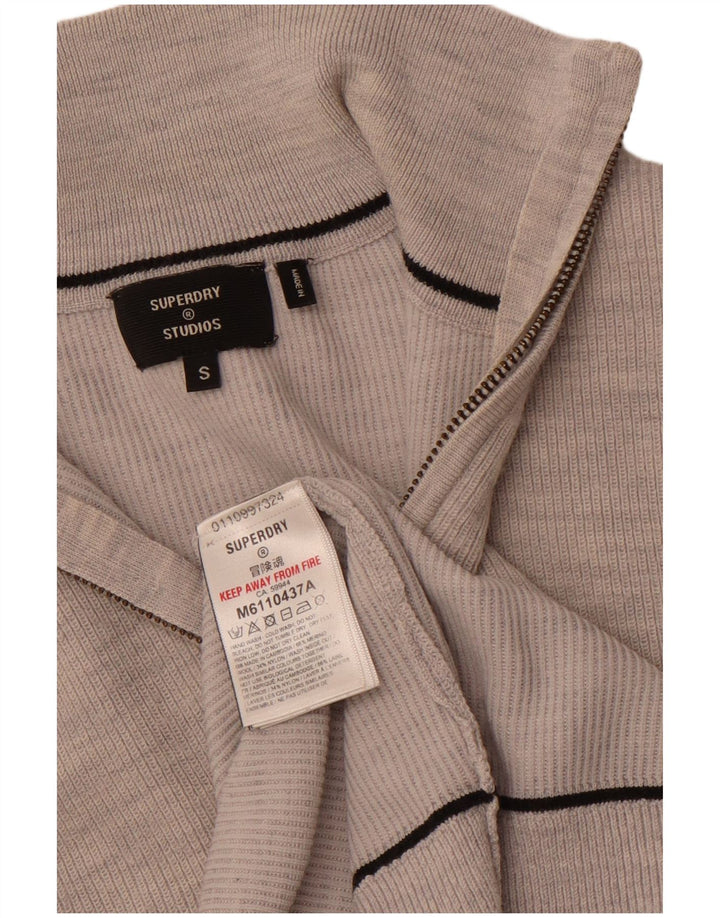 Suéter masculino SUPERDRY com zíper e gola pequena em lã merino cinza