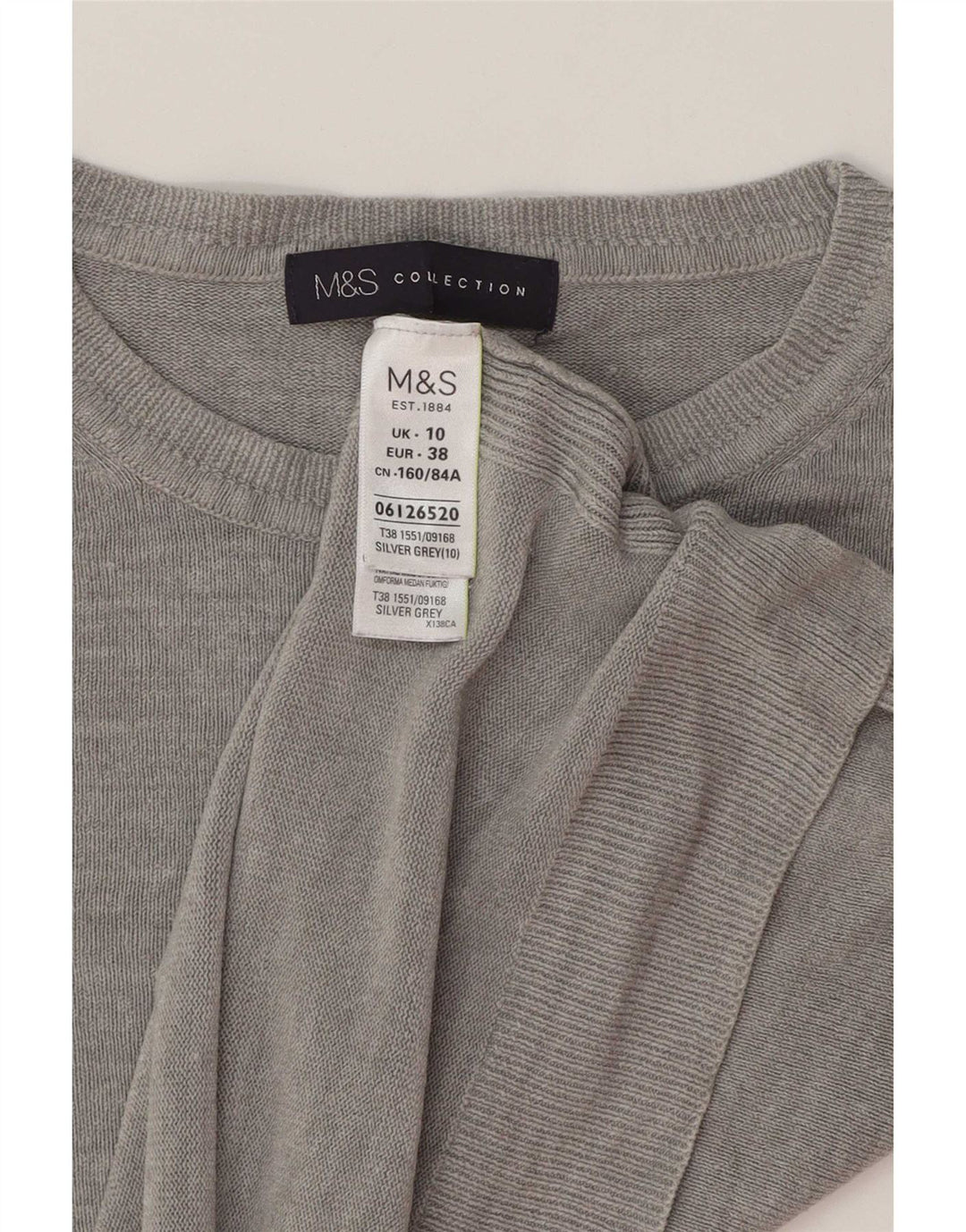 Suéter feminino Marks & Spencer com gola redonda e gola redonda Reino Unido 10 pequeno cinza