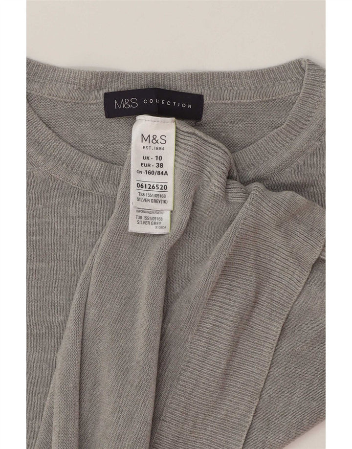 Suéter feminino Marks & Spencer com gola redonda e gola redonda Reino Unido 10 pequeno cinza