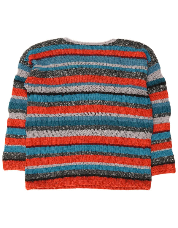 Suéter feminino vintage com gola canoa UK 14 listrado médio multicolorido
