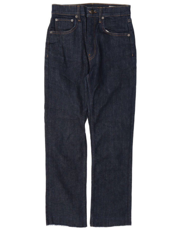 Calça jeans feminina Zara cintura alta cortada UE 38 pequena W28 L26 azul marinho