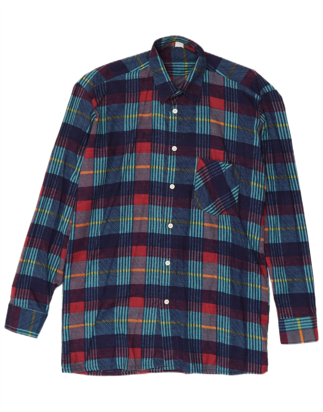 Camisa masculina vintage de flanela tamanho 37/38 pequena azul marinho xadrez algodão